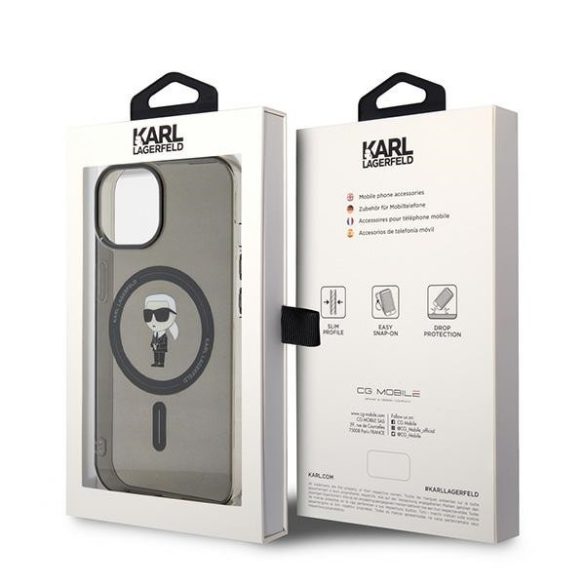 Karl Lagerfeld iPhone 13/14/15 IML Ikonik MagSafe (KLHMP15SHFCKNOK) Magsafe kompatibilis hátlap, tok, fekete