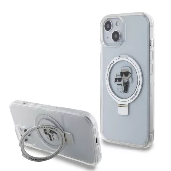   Karl Lagerfeld Ringstand Karl and Choupette MagSafe Case iPhone 15 (KLHMP15XHMRSKCH) MagSafe hátlap, tok, átlátszó