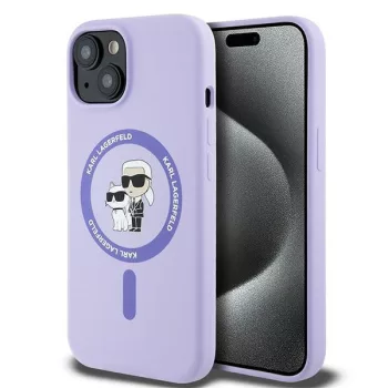   Karl Lagerfeld KLHMP15SSCMKCRHU Silicone Karl&Choupette Heads Ring MagSafe iPhone 15 6.1", hátlap, tok, lila