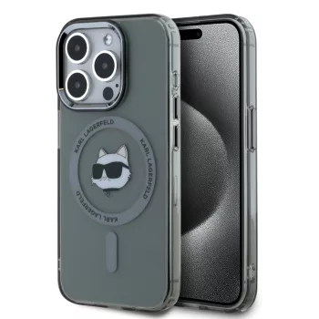   Karl Lagerfeld iPhone 15 Pro Max IML Choupette Head Metal Frame KLHMP15XHLSCHK MagSafe hátlap, tok, fekete