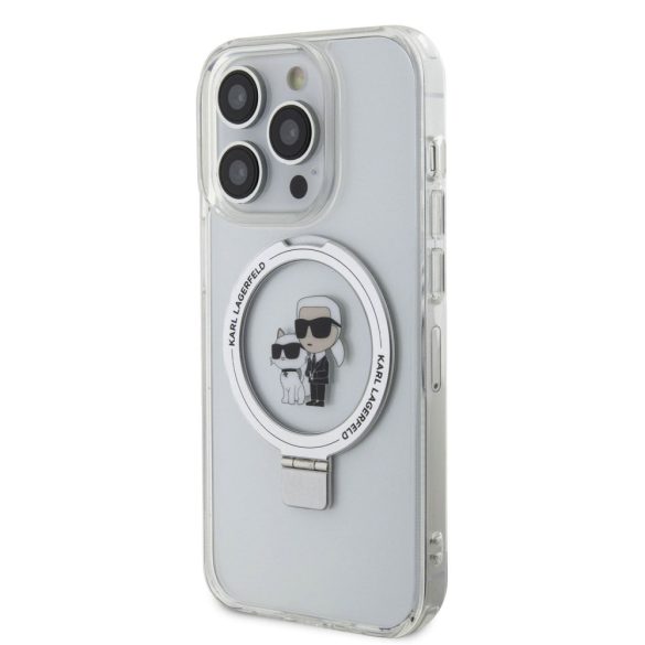 Karl Lagerfeld Ringstand Karl and Choupette MagSafe Case iPhone 15 Pro Max (KLHMP15XHMRSKCH) magsafe kompatibilis hátlap, tok, átlátszó