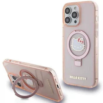   Hello Kitty Ring Stand Glitter Electrop Logo MagSafe HKHMP15XHRSGEP iPhone 15 Pro Max 6.7" hátlap, tok, rózsaszín