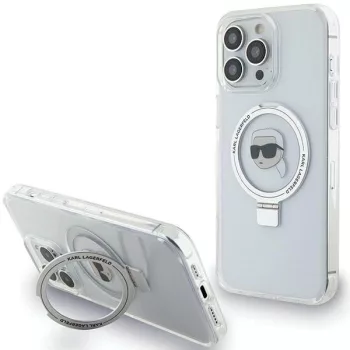   Karl Lagerfeld KLHMP15XHMRSKHHH Ring Stand Karl Head MagSafe iPhone 15 Pro Max 6.7", hátlap, tok, fehér