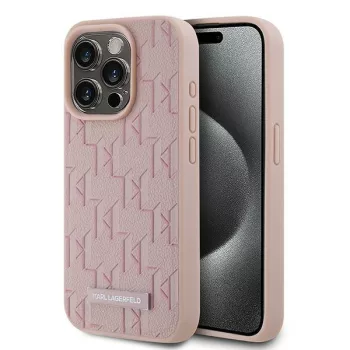   Karl Lagerfeld KLHMP15XPKHPHPORPP iPhone 15 Pro Max 6.7" hátlap, tok, rózsaszín bőr monogram fém Logo