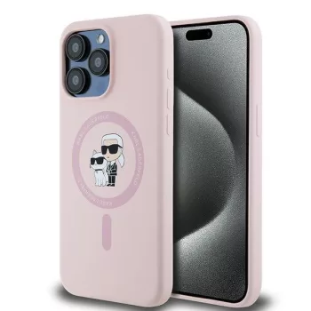   Karl Lagerfeld KLHMP15XSCMKCRHP Silicone Ring Stand Karl&Choupette MagSafe iPhone 15 Pro Max 6.7" hátlap, tok, rózsaszín