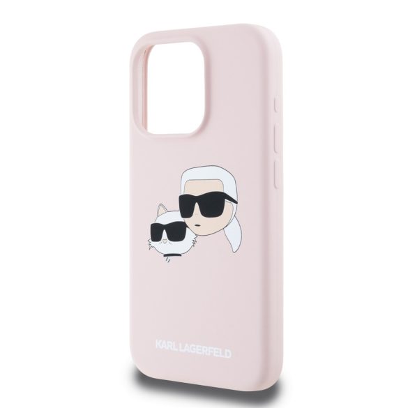 Karl Lagerfeld iPhone 15 Pro Max Liquid Silicone Double Heads KLHMP15XSKCHPPLP MagSafe kompatibilis hátlap, tok, rózsaszín