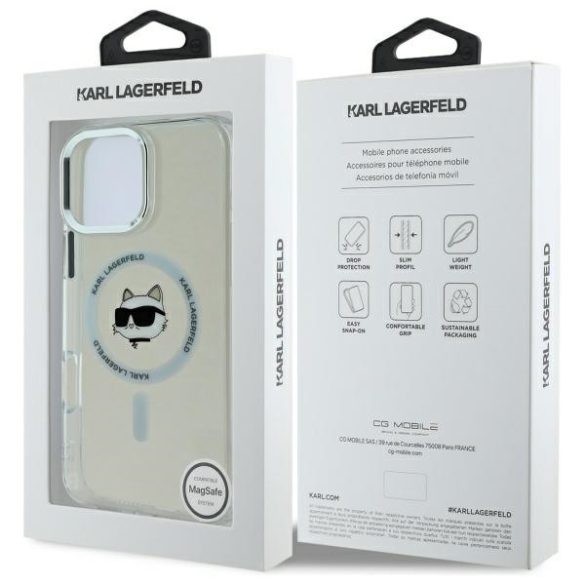 Karl Lagerfeld iPhone 16 Pro Magsafe IML Metal Choupette Head (KLHMP16LHLSCHH) Magsafe kompatibilis hátlap, tok, fehér