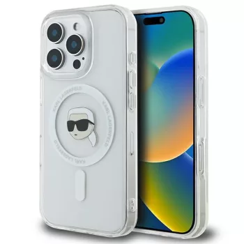   Karl Lagerfeld iPhone 16 Pro Magsafe IML Metal Karl Head (KLHMP16LHLSKIH) MagSafe hátlap, tok, fehér