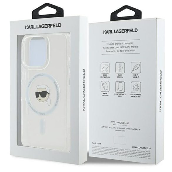 Karl Lagerfeld iPhone 16 Pro Magsafe IML Metal Karl Head (KLHMP16LHLSKIH) Magsafe kompatibilis hátlap, tok, fehér