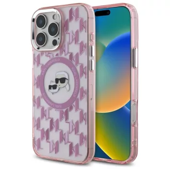   Karl Lagerfeld iPhone 16 Pro Magsafe IML Monogram Karl&Choupette Head (KLHMP16LHMCKMHP) MagSafe hátlap, tok, rózsaszín