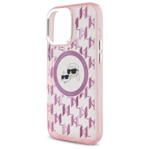 Karl Lagerfeld iPhone 16 Pro Magsafe IML Monogram Karl&Choupette Head (KLHMP16LHMCKMHP) Magsafe kompatibilis hátlap, tok, rózsaszín