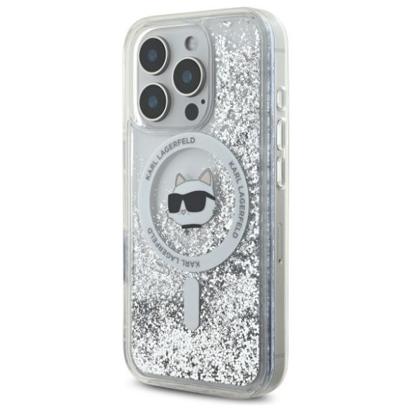 Karl Lagerfeld iPhone 16 Pro Magsafe Liquid Glitter Choupette Head (KLHMP16LLGCHSGH) Magsafe kompatibilis hátlap, tok, átlátszó