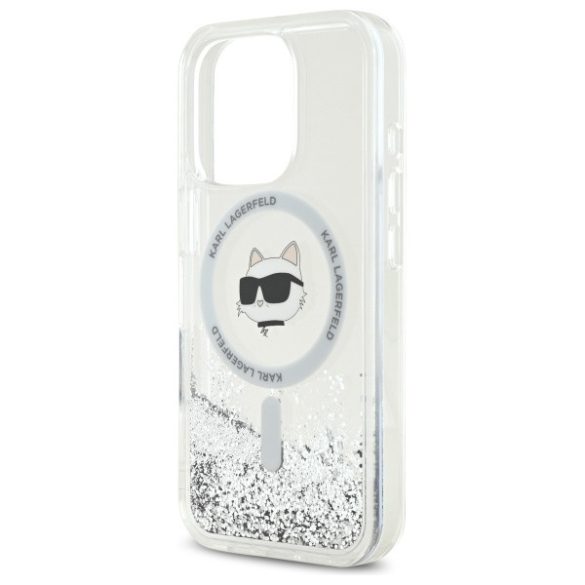 Karl Lagerfeld iPhone 16 Pro Magsafe Liquid Glitter Choupette Head (KLHMP16LLGCHSGH) Magsafe kompatibilis hátlap, tok, átlátszó