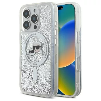   Karl Lagerfeld iPhone 16 Pro Magsafe Liquid Glitter Karl&Choupette Head (KLHMP16LLGKCSGH) MagSafe hátlap, tok, átlátszó