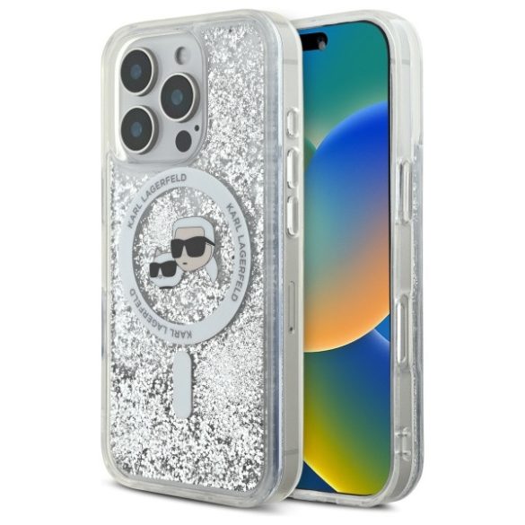 Karl Lagerfeld iPhone 16 Pro Magsafe Liquid Glitter Karl&Choupette Head (KLHMP16LLGKCSGH) Magsafe kompatibilis hátlap, tok, átlátszó