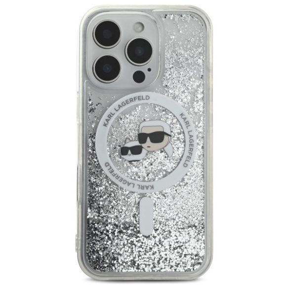 Karl Lagerfeld iPhone 16 Pro Magsafe Liquid Glitter Karl&Choupette Head (KLHMP16LLGKCSGH) Magsafe kompatibilis hátlap, tok, átlátszó