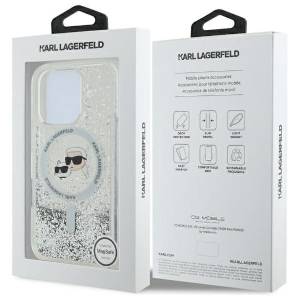 Karl Lagerfeld iPhone 16 Pro Magsafe Liquid Glitter Karl&Choupette Head (KLHMP16LLGKCSGH) Magsafe kompatibilis hátlap, tok, átlátszó