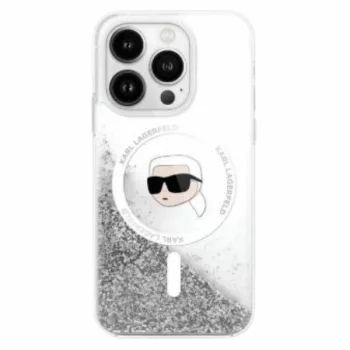  Karl Lagerfeld iPhone 16 Pro Magsafe Liquid Glitter Karl Head (KLHMP16LLGKISGH) MagSafe hátlap, tok, átlátszó