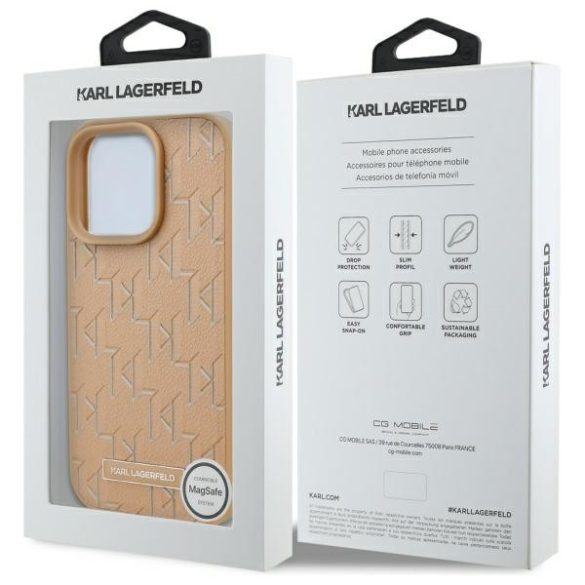 Karl Lagerfeld iPhone 16 Pro Magsafe Leather Monogram Metal Logo (KLHMP16LPKHPORPE) Magsafe kompatibilis hátlap, tok, bézs