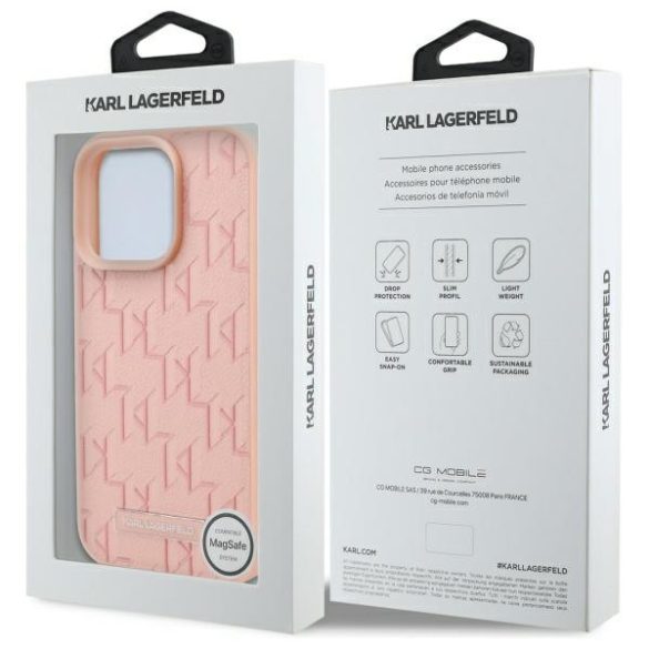 Karl Lagerfeld iPhone 16 Pro Magsafe Hot Stamp (KLHMP16LPKHPORP) Magsafe kompatibilis hátlap, tok, rózsaszín