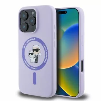   Karl Lagerfeld iPhone 16 Pro Magsafe Silicone Karl&Choupette Ring (KLHMP16LSCMKCRHU) MagSafe hátlap, tok, lila