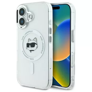   Karl Lagerfeld iPhone 16 Magsafe IML Metal Choupette Head (KLHMP16SHLSCHH) MagSafe hátlap, tok, fehér
