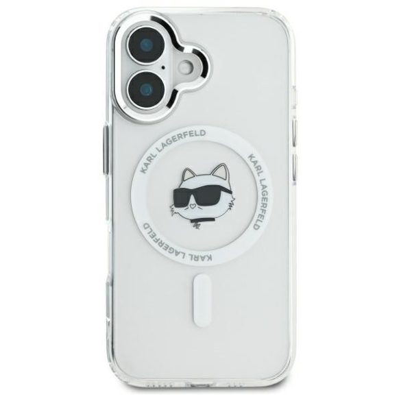 Karl Lagerfeld iPhone 16 Magsafe IML Metal Choupette Head (KLHMP16SHLSCHH) Magsafe kompatibilis hátlap, tok, fehér