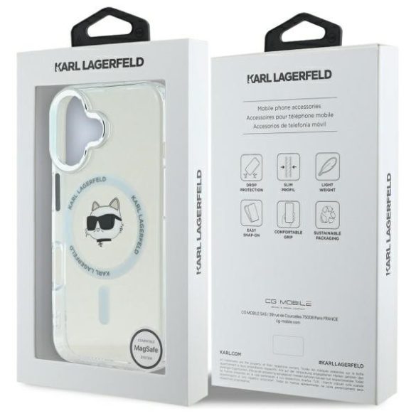 Karl Lagerfeld iPhone 16 Magsafe IML Metal Choupette Head (KLHMP16SHLSCHH) Magsafe kompatibilis hátlap, tok, fehér