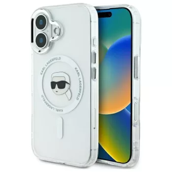   Karl Lagerfeld iPhone 16 Magsafe IML Metal Karl Head (KLHMP16SHLSKIH) MagSafe hátlap, tok, fehér