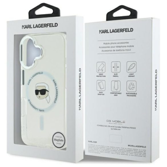 Karl Lagerfeld iPhone 16 Magsafe IML Metal Karl Head (KLHMP16SHLSKIH) Magsafe kompatibilis hátlap, tok, fehér