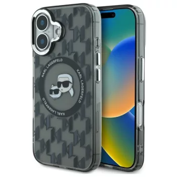   Karl Lagerfeld iPhone 16 Magsafe IML Monogram Karl&Choupette Head (KLHMP16SHMCKMHK) MagSafe hátlap, tok, fekete