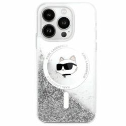   Karl Lagerfeld iPhone 16 Magsafe Liquid Glitter Choupette Head (KLHMP16SLGCHSGH) Magsafe kompatibilis hátlap, tok, ezüst-átlátszó