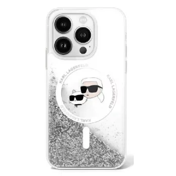   Karl Lagerfeld iPhone 16 Magsafe Liquid Glitter Karl&Choupette Head (KLHMP16SLGKCSGH) MagSafe hátlap, tok, ezüst-átlátszó