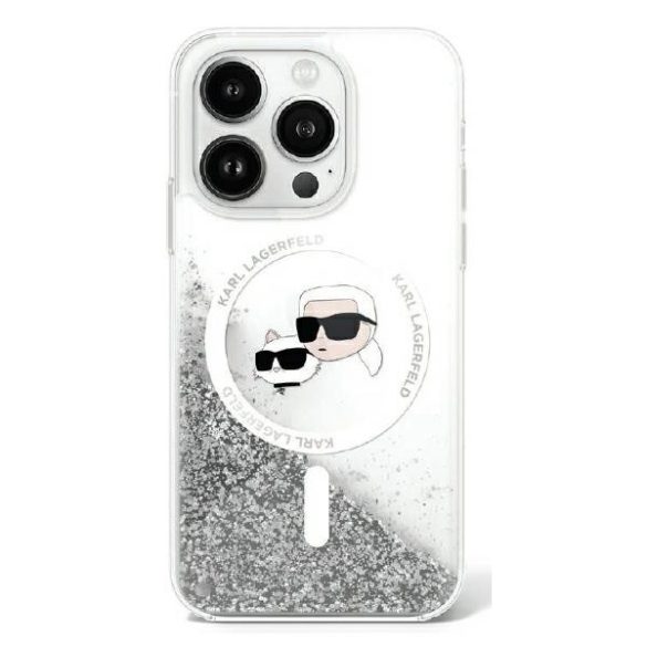 Karl Lagerfeld iPhone 16 Magsafe Liquid Glitter Karl&Choupette Head (KLHMP16SLGKCSGH) Magsafe kompatibilis hátlap, tok, ezüst-átlátszó