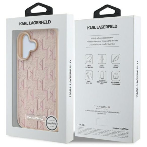 Karl Lagerfeld iPhone 16 Magsafe Hot Stamp (KLHMP16SPKHPORPK) Magsafe kompatibilis hátlap, tok, rózsaszín