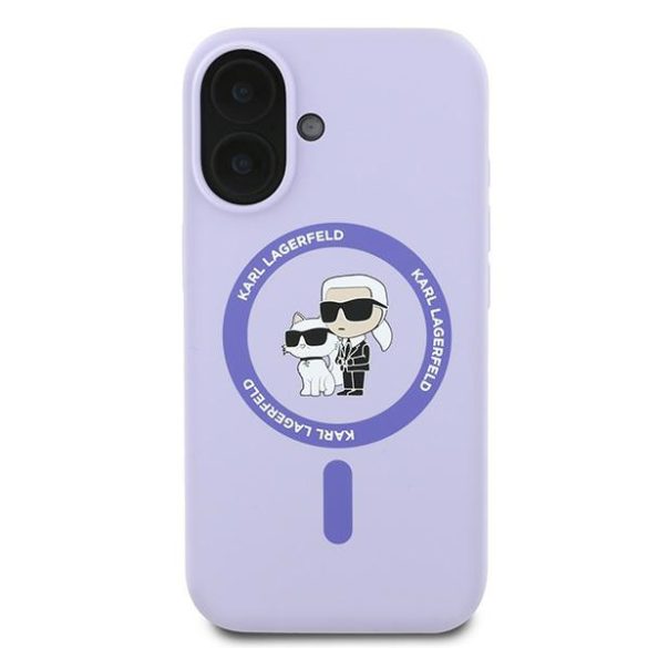 Karl Lagerfeld iPhone 16 Magsafe Silicone Karl&Choupette Ring (KLHMP16SSCMKCRHU) Magsafe kompatibilis hátlap, tok, lila