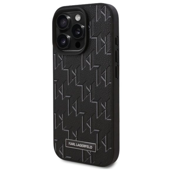 Karl Lagerfeld iPhone 16 Pro Max Magsafe Leather Monogram Metal Logo (KLHMP16XPKHPORPK) Magsafe kompatibilis hátlap, tok, fekete