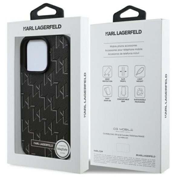 Karl Lagerfeld iPhone 16 Pro Max Magsafe Leather Monogram Metal Logo (KLHMP16XPKHPORPK) Magsafe kompatibilis hátlap, tok, fekete