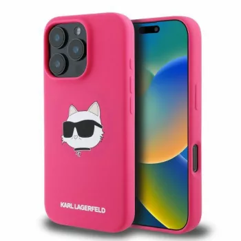  Karl Lagerfeld KLHMP16XSCHPPLF Silicone Choupette Head Print MagSafe iPhone 16 Pro Max 6.9" hátlap, tok, rózsaszín
