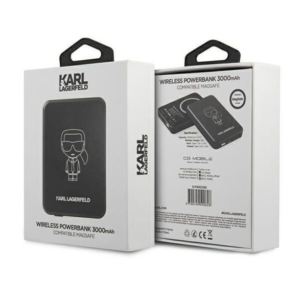Karl Lagerfeld KLPBMSOIBK Ikonik Outline MagSafe kompatibilis külső akkumulátor, 3000 mAh, fekete