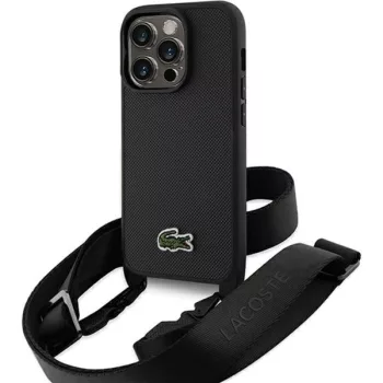   Lacoste LCHCP15LSPVCK iPhone 15 Pro 6.1", hátlap, tok Iconic Petit Pique Crossbody, fekete