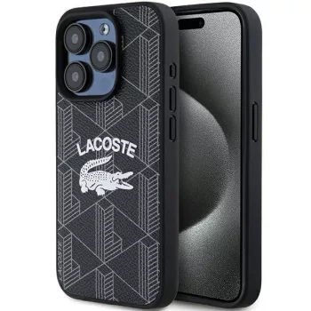   Lacoste LCHMP15LPIGK iPhone 15 Pro 6.1", hátlap, tok Monogram Vintage Logo MagSafe, fekete