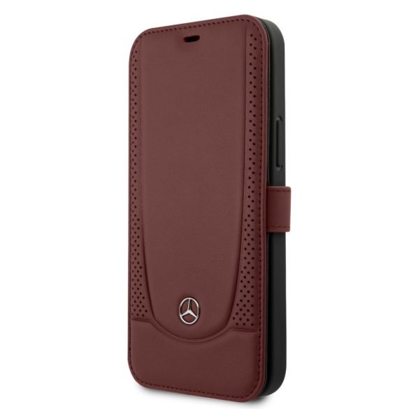 Mercedes-Benz iPhone 12/12 Pro Leather Urban (MEFLBKP12MARMRE) eredeti bőr oldalra nyíló tok, piros