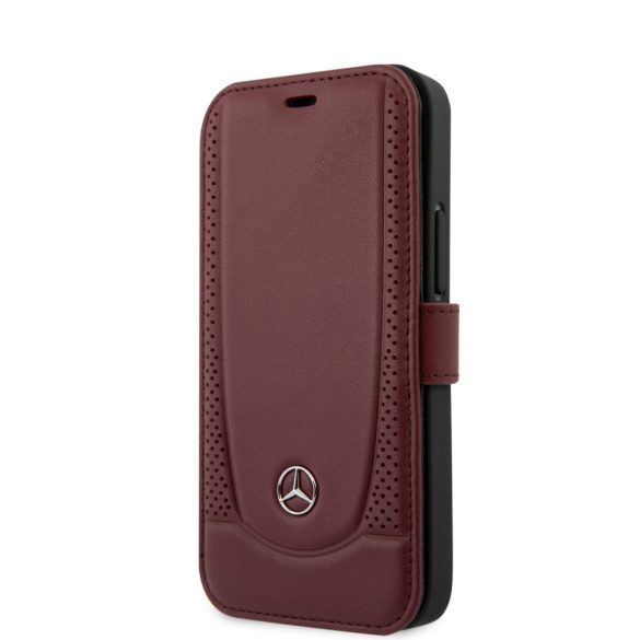 Mercedes-Benz iPhone 12 Mini 5,4" Leather Urban (MEFLBKP12SARMRE) eredeti bőr oldalra nyíló tok, piros