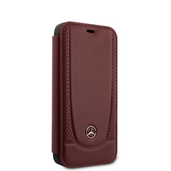 Mercedes-Benz iPhone 12 Mini 5,4" Leather Urban (MEFLBKP12SARMRE) eredeti bőr oldalra nyíló tok, piros