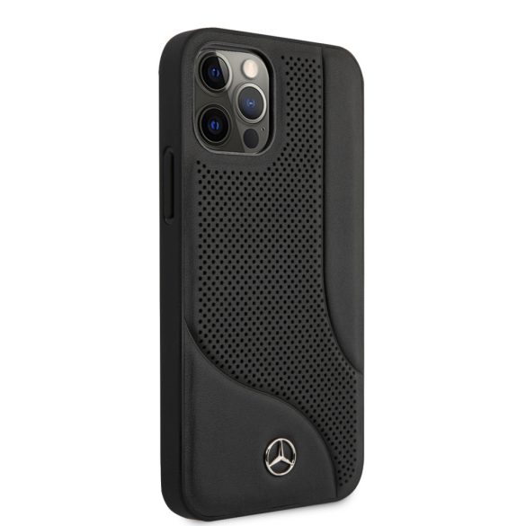 Mercedes-Benz iPhone 12/12 Pro Leather Perforated Area eredeti bőr (MEHCP12MCDOBK) hátlap, tok, fekete