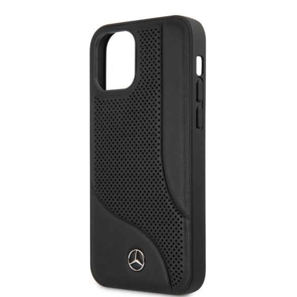 Mercedes-Benz iPhone 12/12 Pro Leather Perforated Area eredeti bőr (MEHCP12MCDOBK) hátlap, tok, fekete