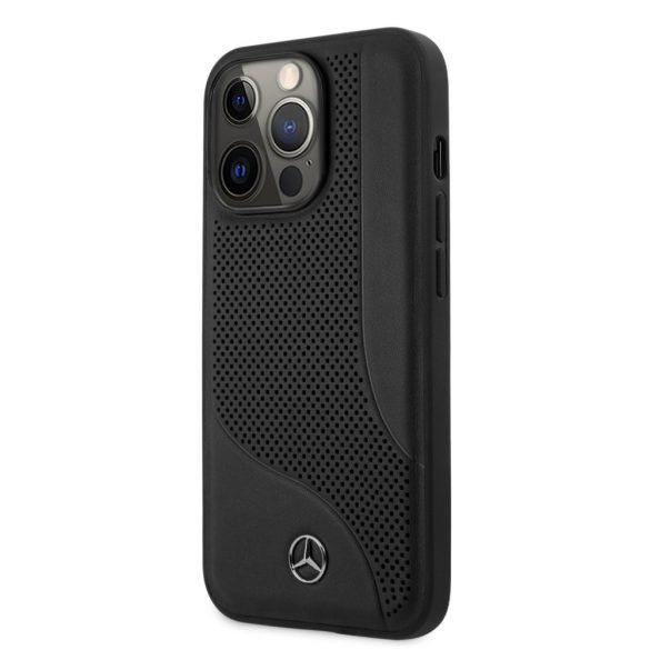 Mercedes-Benz iPhone 13 Pro Max Leather Perforated Area eredeti bőr (MEHCP13XCDOBK) hátlap, tok, fekete