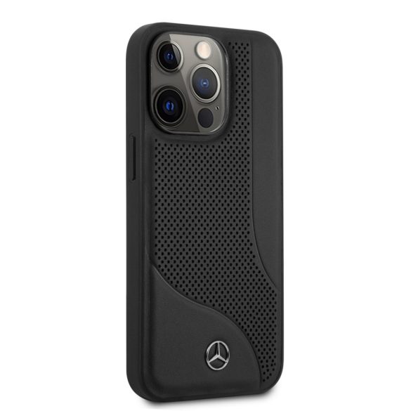 Mercedes-Benz iPhone 13 Pro Max Leather Perforated Area eredeti bőr (MEHCP13XCDOBK) hátlap, tok, fekete