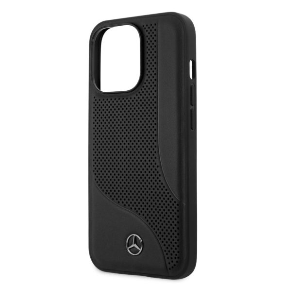 Mercedes-Benz iPhone 13 Pro Max Leather Perforated Area eredeti bőr (MEHCP13XCDOBK) hátlap, tok, fekete